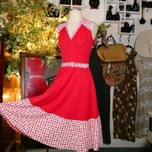 NWT Miss Candyfloss Red Gingham Daisy Pinup Dress: L